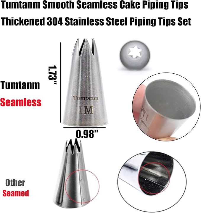 Large Piping Nozzles, 4Pcs #2CZ #D66#4B #1M Stainless Steel Seamless Icing Piping Nozzle Tip Set for Cupcakes and Baking
