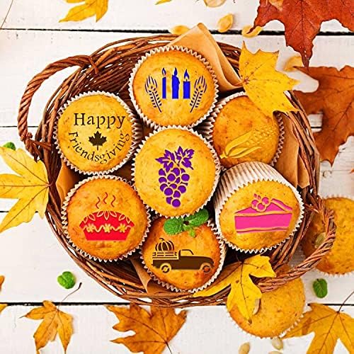 Konsait Thanksgiving Decoration Cookie Stencils, 20 Pack Happy Fall Farmhouse Harvest Give Thanks AutumnTemplate Stencils for Baking Royal Icing Cake Coffee DIY Painting Craft Party Favors Supplies