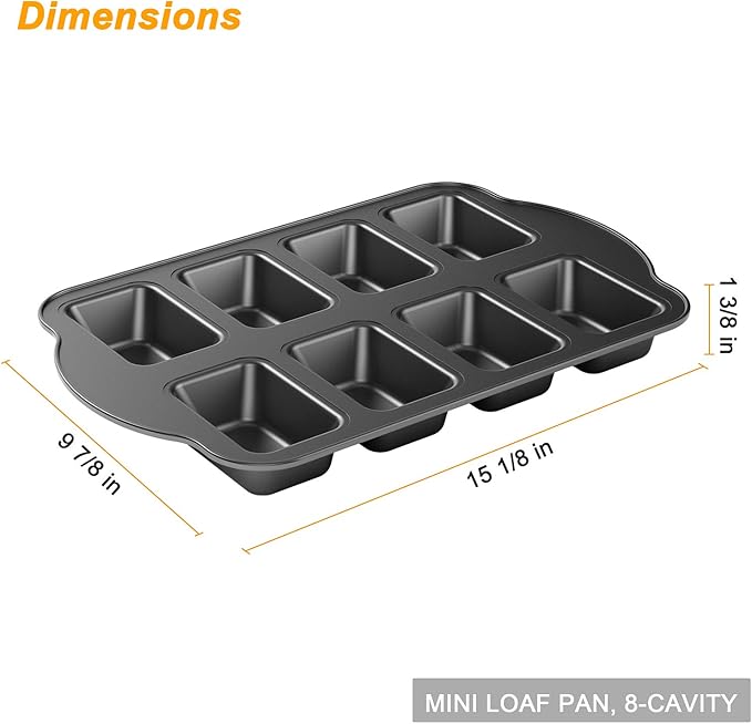 Tiawudi 1 Piece Non-Stick Mini Loaf Pan, Carbon Steel Baking Bread Pan, 8-Cavity
