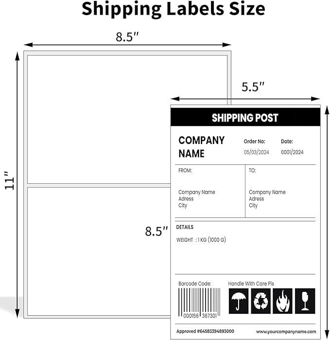 Half Sheet Shipping Labels,Self Adhesive Mailing Labels for Laser & Inkjet Printers,White 8.5x5.5 Half Page Label,200 Sheets
