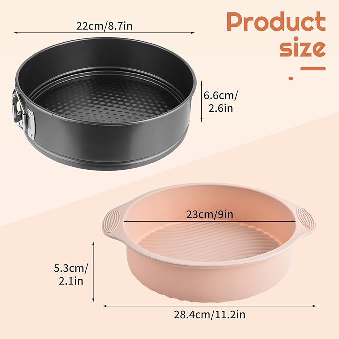 9 Inch Springform Pan with Pan Protector, Non-stick Leakproof Springform Cake Pan with Removable Bottom, Silicone Cheesecake Pan Protector Preventing Water from Entering the Springform Pan