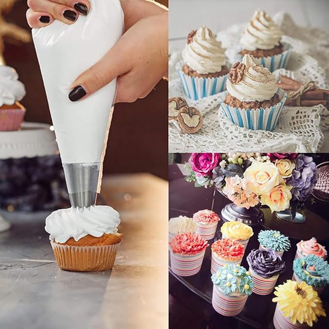 Piping Tips, 4B 3Pcs Large Icing Piping Tips Stainless Steel Seamless Set for Cupcakes Cake Decoration and Baker