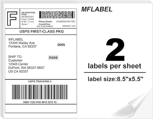 MFLABEL Half Sheet Label Laser/Ink Jet USPS UPS FedEx Shipping Label 8.5 x 11 Inches Packaging Labels, Address Labels for Laser & Inkjet Printers, 5000 Count(2500 Sheets)