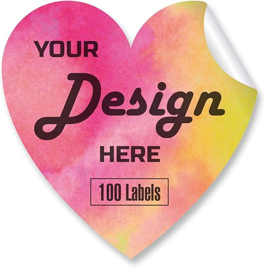 Custom Stickers Personalized Labels - Customized Stickers with Any Design Image Logo Text,Custom Thank You Label Stickers,Custom Stickers for Business Logo,100 Labels (Heart,5"x5")