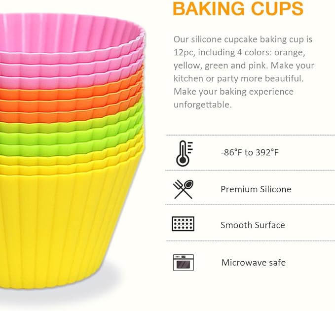 Extra Large Silicone Cupcake Baking Cups 12 Pack, 3.54 Inch Cupcake and Muffin Liners, Reusable Jumbo Silicone Baking Cups Easy to Clean, Great for Cupcake, Muffin, Mousse