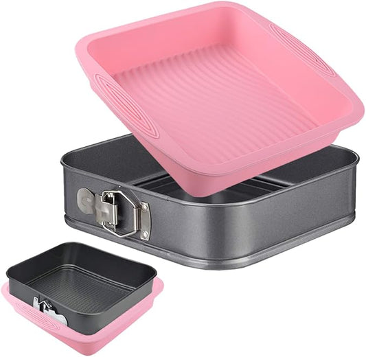 Springform Pan Set - Nonstick Cheesecake Pan with Removable Bottom, Leakproof Protector, 10 Parchment Paper Liners (9INCH SQUARE)