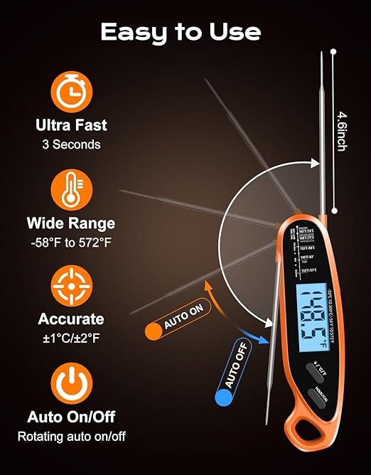 Digital Meat Thermometer for Cooking with Dual Probe, Large Backlit & Magnet, Instant Read Kitchen Food Thermometer for Turkey Candy Oven Grill BBQ Smoker Oil, Gifts Stocking Stuffers Christmas