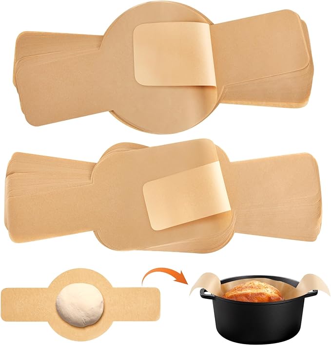 Marspark 150 Pcs Bread Sling Sourdough Bread Sling - Dutch Oven Liner, Pre-Cut Parchment Baking Supplies for Easy Dough Transfer (Unbleached)