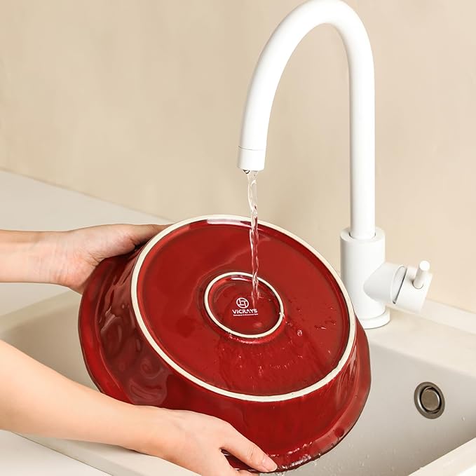 vicrays Ceramic Pie Pan for Baking - 9 inch Pie Plate, Round, Fluted and Deep Pie Dish for Tart, Pizza, Apple Pie, Quiche, Pot Pies, Cake - Reactive Glaze (Cherry Red)
