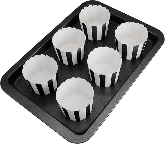 50 Pack Muffin Liners Baking Paper Cups Black and White Stripes Cupcake Liners Elegent Muffins Baking Cups Cupcake Wrappers for Birthday Parties, Weddings, Bottom Dia 2.36 Inch