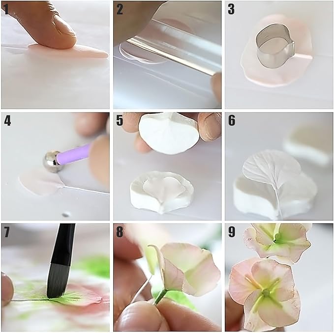 Hydrangea Fondant Mold & Cutter Set, 2 Pcs Silicone Molds with 3 Pcs Stainless Steel Cutters for Flower Veining and Cake Art