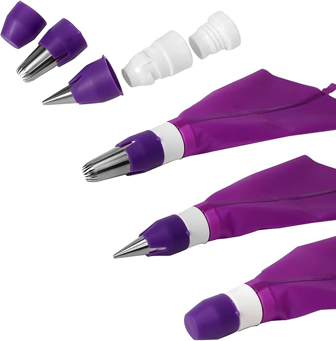 4Sets Coupler Piping Bag Plastic Standard Couplers for Large/Small Piping Tips Nozzles with Fresh-keeping lid