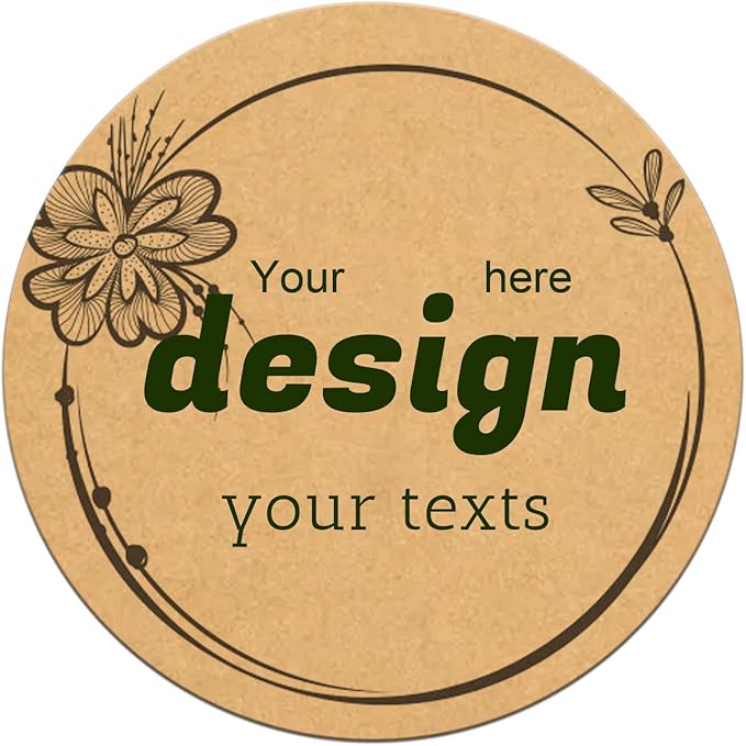 Custom Lables Round Kraft Paper Stickers, Decorative Labels with Floral Wreath Personalized with Texts, Logo, Thank You Labels for Business 100 Pack (Style 21)