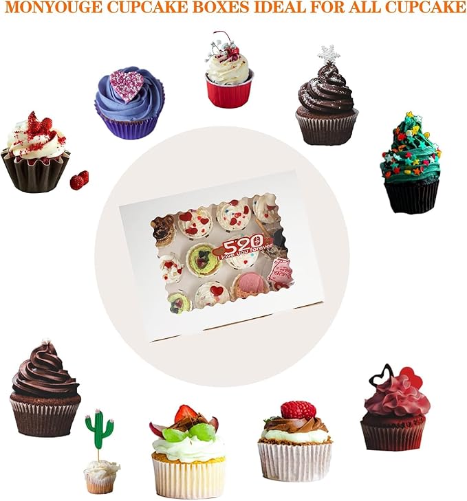 3-Set Cupcake Boxes Bulk with Clear Display Window Hold 12 Standard Cupcakes, Disposable Food Grade White Cupcake Carrier Cupcake Container, Perfect for Cupcakes Muffins Cookies Pastries