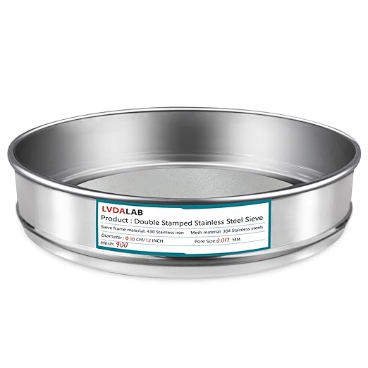 304 Stainless Steel Lab Sieve Screen Mesh, 900 Mesh(0.017mm) Aperture Test Sieve, 12Inch(30cm) Diameter Economy Standard Analysis Sample Test Sieves for Industrial Laboratory Homes