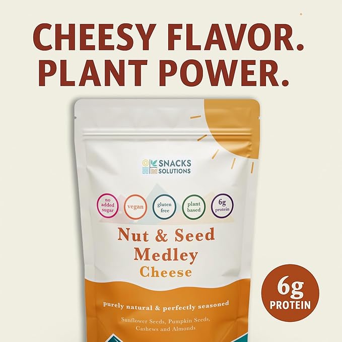 Snacks Solutions Nut and Seed Medley (5 oz -Pack of 6, Cheese) Gluten Free, Natural and Perfectly Seasoned, Sunflower Seeds, Pumpkin seeds, Cashews and Almonds