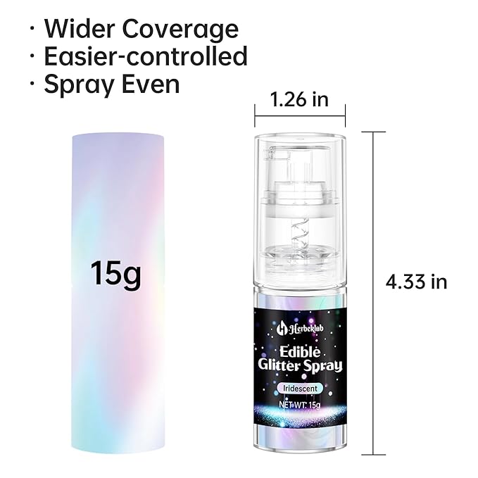 Iridescent Edible Glitter - 15g Edible Glitter Spray Food Grade Rainbow Drink Glitter for Cakes, Cookies, Cake Pops, Chocolate, Strawberries, Cocktails & Beverages