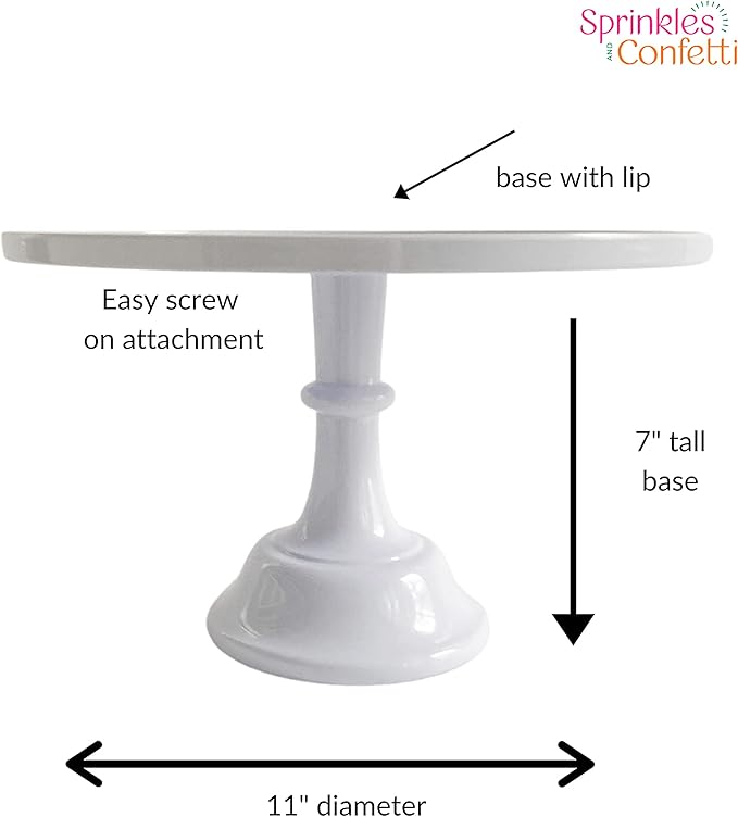 Sprinkles & Confetti 11" White Melamine Cake Stand – Elegant, Durable Plastic Dessert Display for Weddings, Birthdays, Brunches & Parties | Reusable Round Serving Tray with Detachable Base
