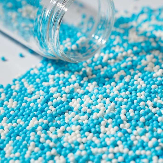 Christmas Sprinkles 130g/4.6oz,Blue White Edible Pearl Sprinkles for Cake Decorations, Baking, Ice Cream, Cookies, Cupcake Topper Edible Pearls Sprinkles - 2mm Matte White Sugar Pearls for Cake Decorating(2mm light blue white)