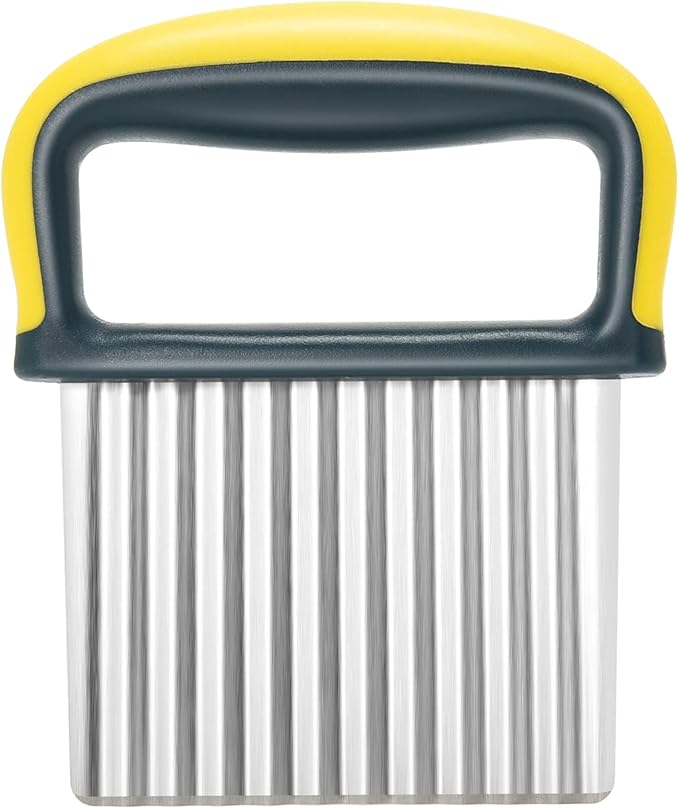 Vegetable Chopper - Stainless Steel Blade Crinkle Cutter/Wavy Knife Veggies French Fry Slicer and Plastic Dough/Cake Scraper,2 piece (Yellow)