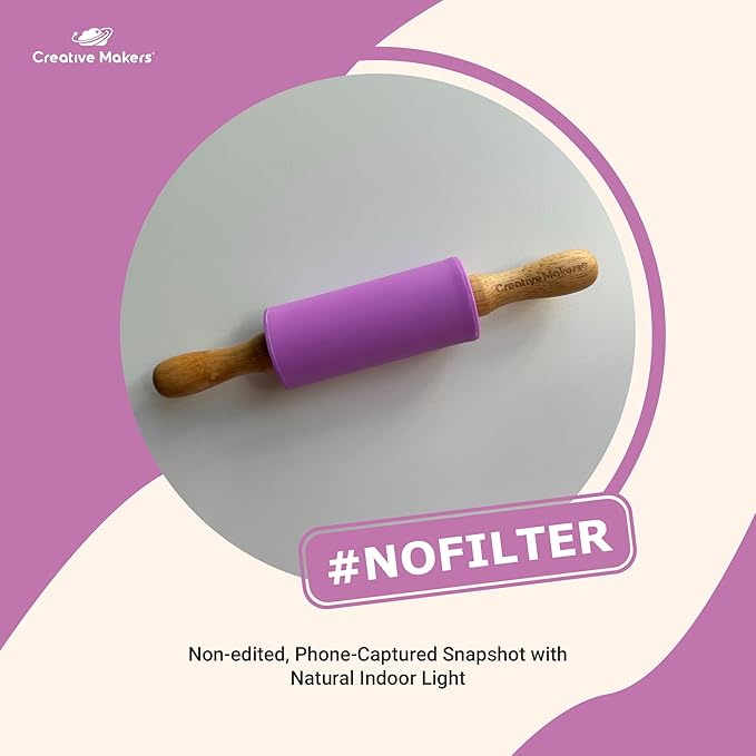 Small Rolling Pin for Kids, Non-Stick Silicone Surface with Wooden Handles for Play Dough and Baking Rolling Pin (Bright Purple)