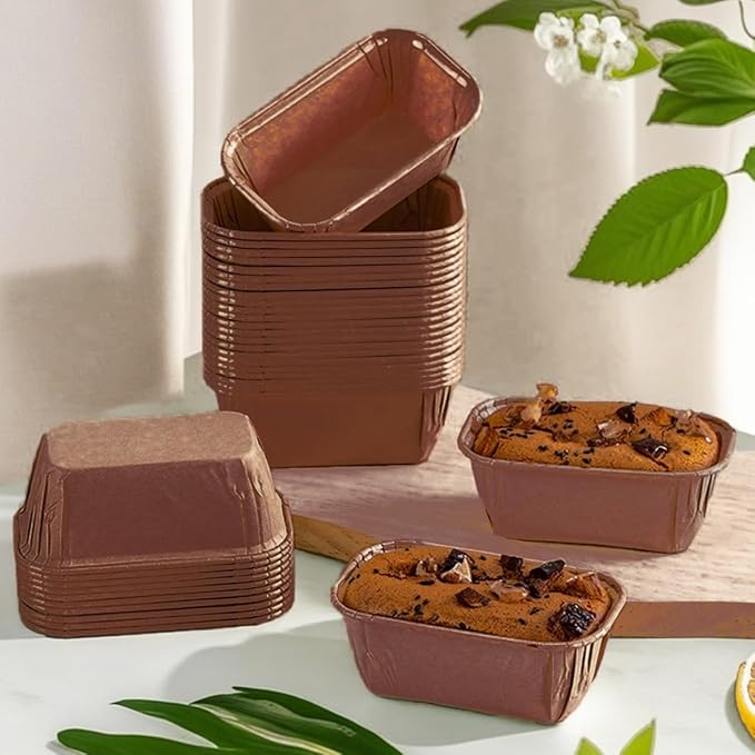 50Pcs Paper Loaf Pans for Baking, Parchment Cupcake Liners KraftPaper Loaf Pan, Disposable-Paper Baking Loft Mold for Microwave Freezer Oven Safe Display,Wedding Birthday