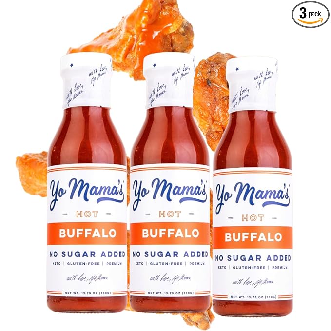 Yo Mama’s Foods Keto Hot Buffalo Dipping, Marinade & Wing Sauce - Pack of (3) - Low-Zero Carb, No Sugar Added, Whole30, Paleo, Gluten and Soy Free, and Low Calorie!