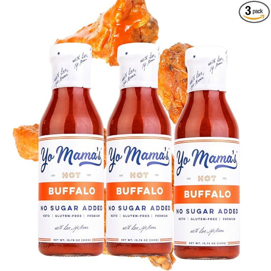 Yo Mama’s Foods Keto Hot Buffalo Dipping, Marinade & Wing Sauce - Pack of (3) - Low-Zero Carb, No Sugar Added, Whole30, Paleo, Gluten and Soy Free, and Low Calorie!