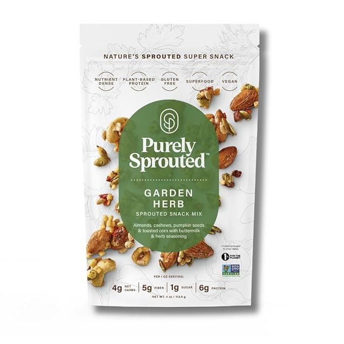 Purely Sprouted Garden Herb Snack Mix: Vegan, Gluten-Free, and Non-GMO Blend for a Healthy Crunch! (4 oz, 6 pack)