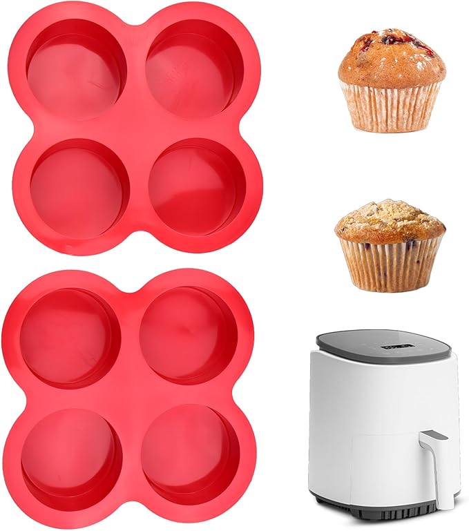 2-Pack Air Fryer Egg Bite Molds, 4-Cup Mini Round Muffin Pans Silicone Baking Molds for Oven Microwave Dishwasher Easy Breakfast Baking Tools