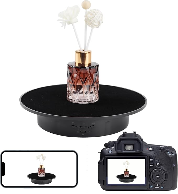 Motorized Rotating Display Stand, 360 Degree Electric Rotating Turntable with Velvet Top, 7.87inch /17.6lbs Load Automatic Mute Lazy Susan for Photography Products Jewelry 3D Model, Black Stand
