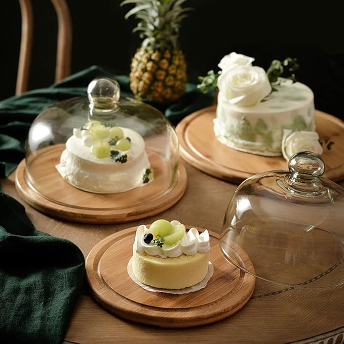 7.1''Glass Dessert Dome with Base, Mini Decorative Cake Tray with Glass Dome Cover, Cake Fruit Display Server Tray for Kitchen, Birthday, Wedding, Appetizer Dessert and Cheese Serving Platter