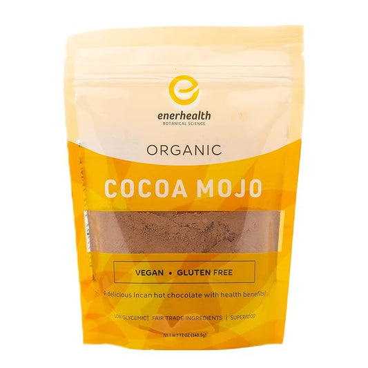 Enerhealth Botanicals Cocoa Mojo – Certified Organic Hot Chocolate Peruvian Cocoa Mix, Sweetened with Low Glycemic Coconut Palm Sugar and Infused with 6 Mushroom Extracts to Boost Immunity – 12 oz