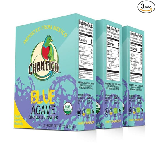 Chantico Sweet Granulated Agave Powder – 3 Box of 35/2.4 g Sachet, Convenient single-serve packaging, Low-carb, Keto, Sugar substitute, Perfect for use in baking, smoothies, coffee, tea, yogurt