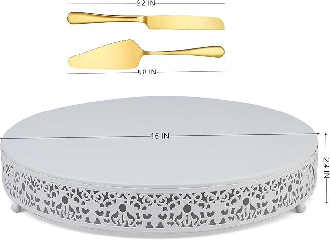 MTJYQTF White Cake Stand Set - 16 in Metal Round Cupcake Dessert Stand with Cake Cutting & Cake Spatula for Party, Candy Table Display for Wedding Birthday Baby Shower CS003-16pan-white