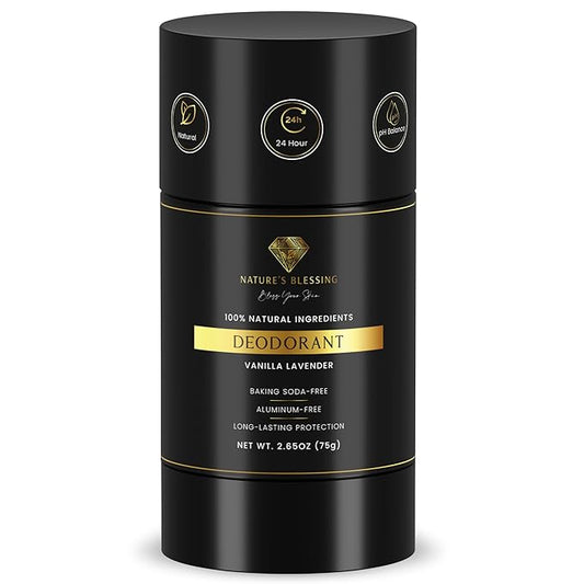 100% Natural Deodorant - Baking Soda & Aluminum Free - Gentle for Sensitive Skin - Long Lasting Protection (Vanilla Lavender)