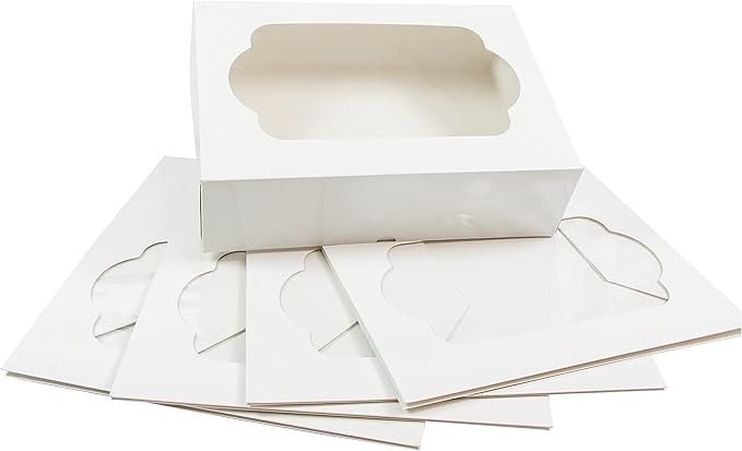 Global Sugar Art Auto-Popup Quarter Sheet Cake Box or 12 Cupcake Box, White 14 x 10 x 4 Inches, 5 Count. Also for 9 x 13 sheet cakes, cookies, pastries, desserts.