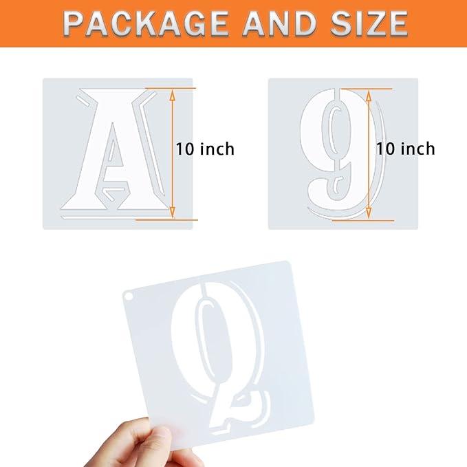 10 Inch Letter Stencils Symbol Numbers Craft Stencils, 42 Pcs Reusable Plastic Alphabet Templates for Painting on Wood, Wall, Fabric, Rock, Glass, Signage, DIY Art Projects