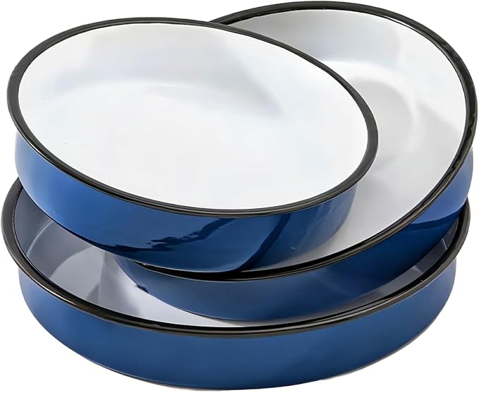 3-Pack Enamel Roasting & Baking Pan Set 10/12/14 Inch Round Deep Cake Pans for Turkey Pizza Casseroles Desserts Oven & Dishwasher High Temperature Resistance Thanksgiving Holiday Gifts & Baking Dishes
