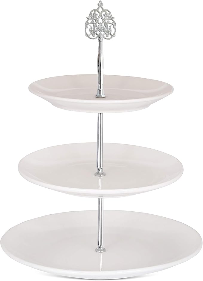 3 Tier 14" Heavy Metal Cake Stand Holder Fruit Plate Stand Fitting Hardware Rod with Stylus (Silver Scepter)