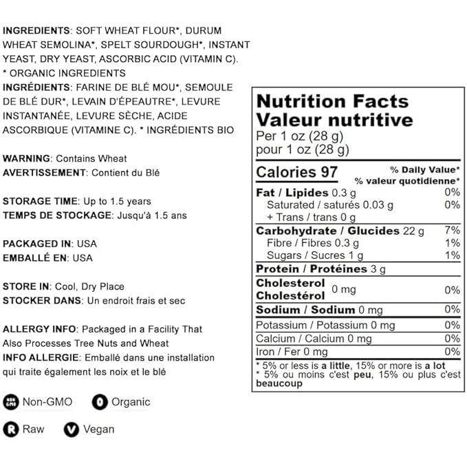 Food to Live Organic Italian Pizza Flour, 5 Pounds – Non-GMO Double Zero 00 Pizza Crust Mix, A Custom Blend of Soft Wheat Flour, Durum Wheat Semolina, and Spelt Sourdough. Unbleached, Extra Fine