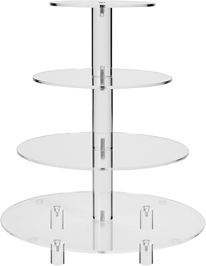 Jusalpha 4 Tier Round Acrylic Cupcake Stand-cake stand-dessert stand, cupcake Tower (4 Tier With Base)