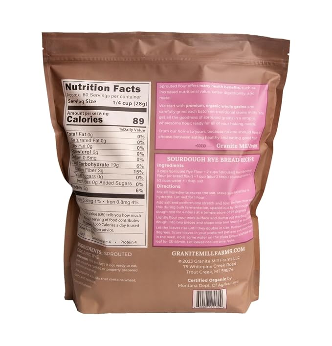 Granite Mill Farms Stone Ground Sprouted Organic Rye Flour, 5 lb