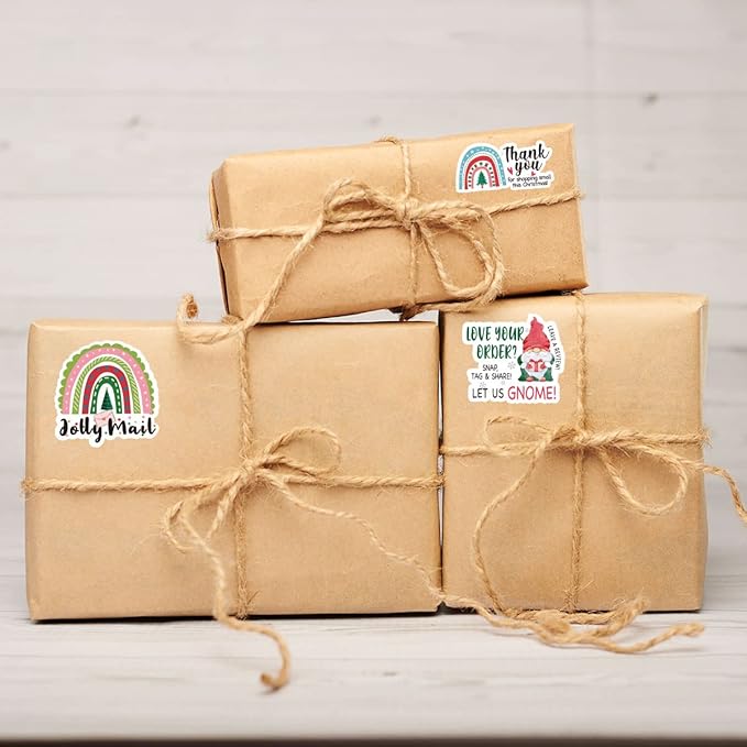 Wailozco 240 PCS Jolly Mail Rainbow Stickers,Cute Small Business Envelopes Stickers for Business Packages/Handmade Goods/Bags ,Christmas Theme Small Shop Business Stickers for Envelopes Seals