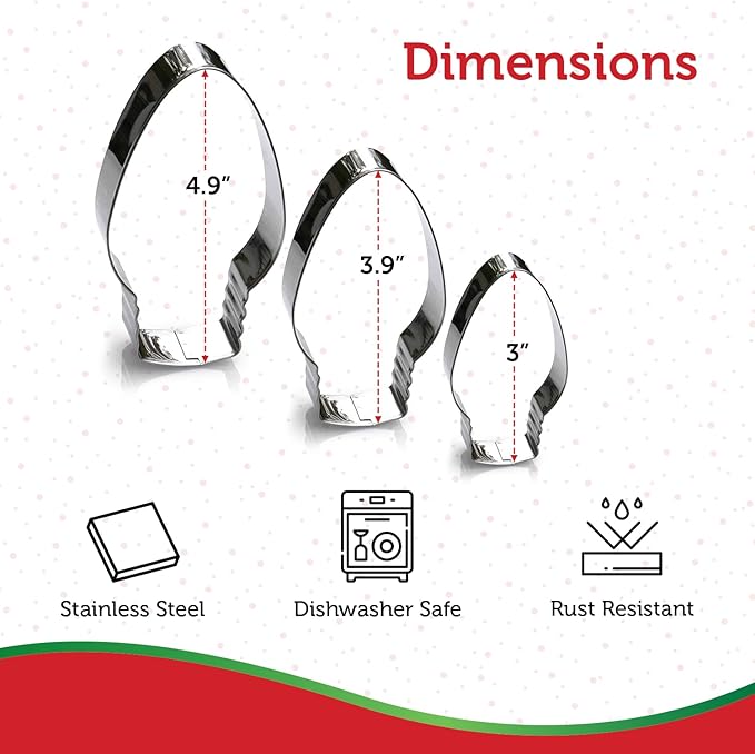 Christmas Light Bulb Cookie Cutter 3 Piece Set, Premium Food-Grade Stainless Steel, Dishwasher Safe (Light Bulb 3 Piece)