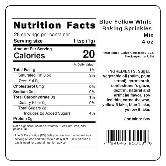 Blue Yellow White Sprinkles for Cake, Cupcake, Cookie Decorations, Ice Cream and Donut Toppings Edible Decorating Baking Supplies - 4 oz package
