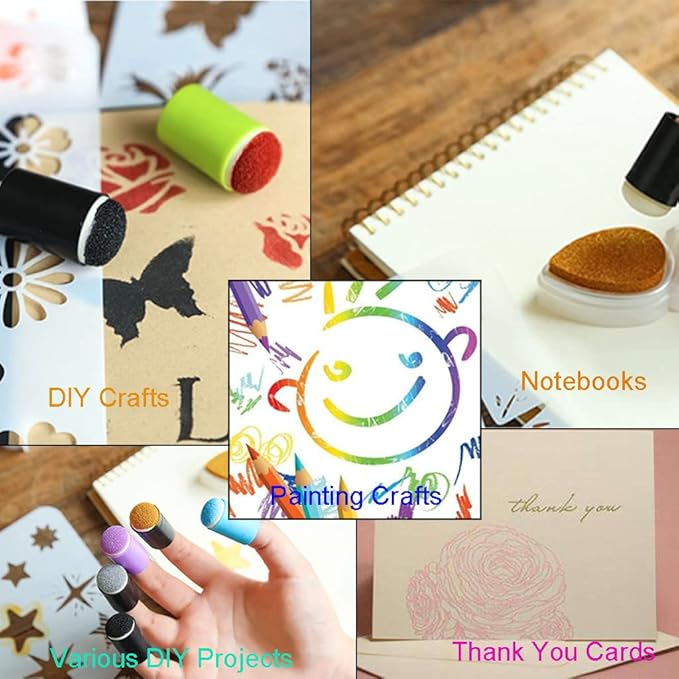 Stencils for Painting Set 5 Pcs Painting Stencils Leaves Flowers Butterflies Snowflakes Stars Stencils for Crafts 5 Pcs Finger Painting Sponge for Art DIY Craft Card Gift Tags and Scrapbooking