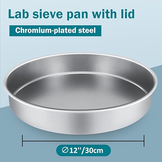 Lab Sieve Pan with Lid, Chromium-Plated Steel Test Sieves Pan, Economy Standard Analysis Sample Test Sieves for Industrial Laboratory Homes, 12Inch/30cm Diameter 2.75in/7cm Height