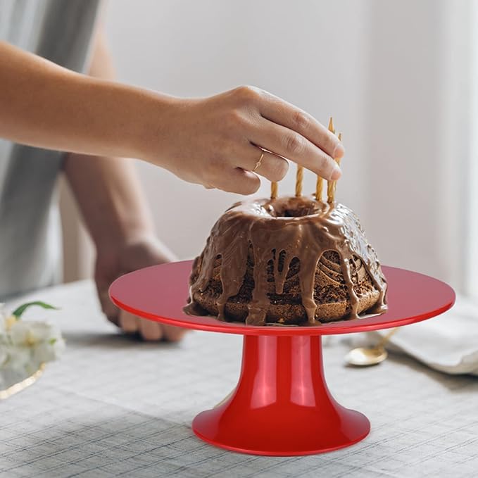 Round Cake Stand 10" Melamine Cake Display Stand Dessert Cupcake Display Tray for Wedding,Birthday,Party,Baby Shower,Anniversary,Ceremony-Red