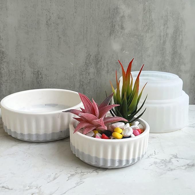 Round Vertical Striped Flower Pot Silicone Mold Succulent Planter Vase Concrete Mold Plaster Epoxy Resin Cement Clay Storage Box Mould